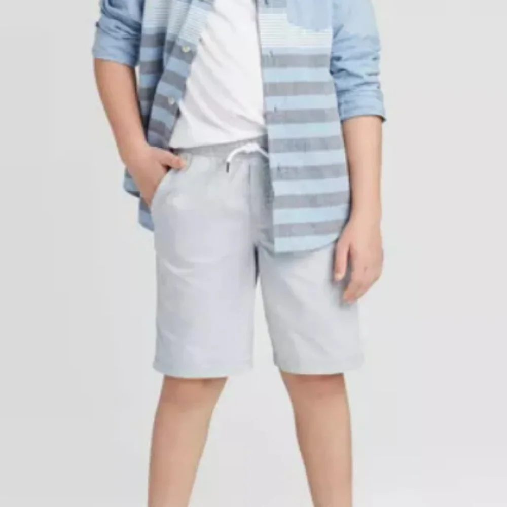 Cat & Jack Regular Woven Cotton Drawstring Elastic Waist Pull-On Shorts in Gray